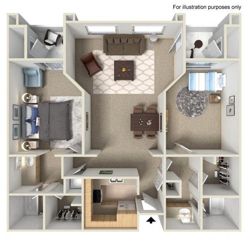 Floor plan for 2 beds, 2 baths, 1011 sqft